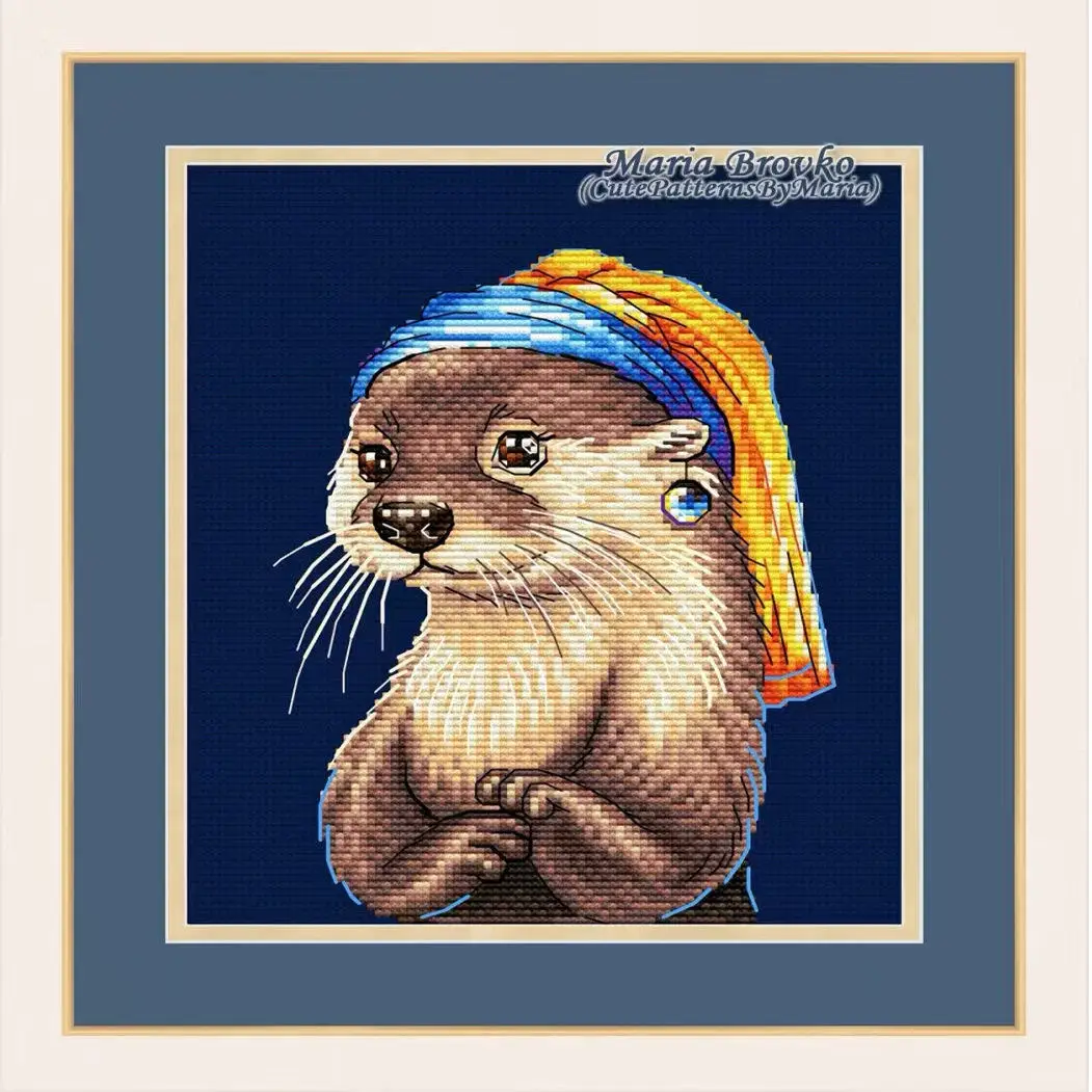 Cross Stitch Stamped Kits Beginners - [CC4223-Otter with Pearl Earrings] DIY Stamped