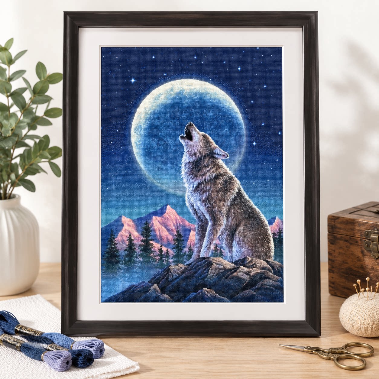 [ZZ9252-Lone Wolf Under the Mo - огляд і ціна Cross Stitch Stamped Kits Beginners