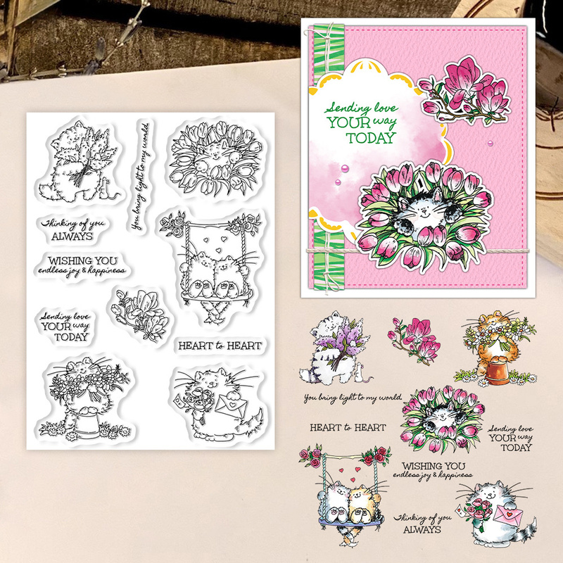 Suncraft Cute Kitty Cats And F - огляд і ціна Clear Silicone Stamps For Card Making