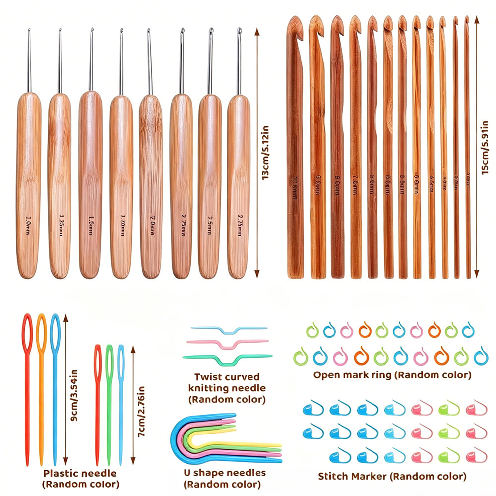 74pcs Bamboo Crochet Hooks Set - огляд і ціна Craft Tools
