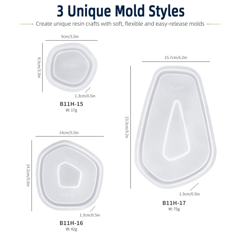 3Pcs Irregular Tray Silicone R - огляд і ціна Silicone Epoxy Resin Molds Set